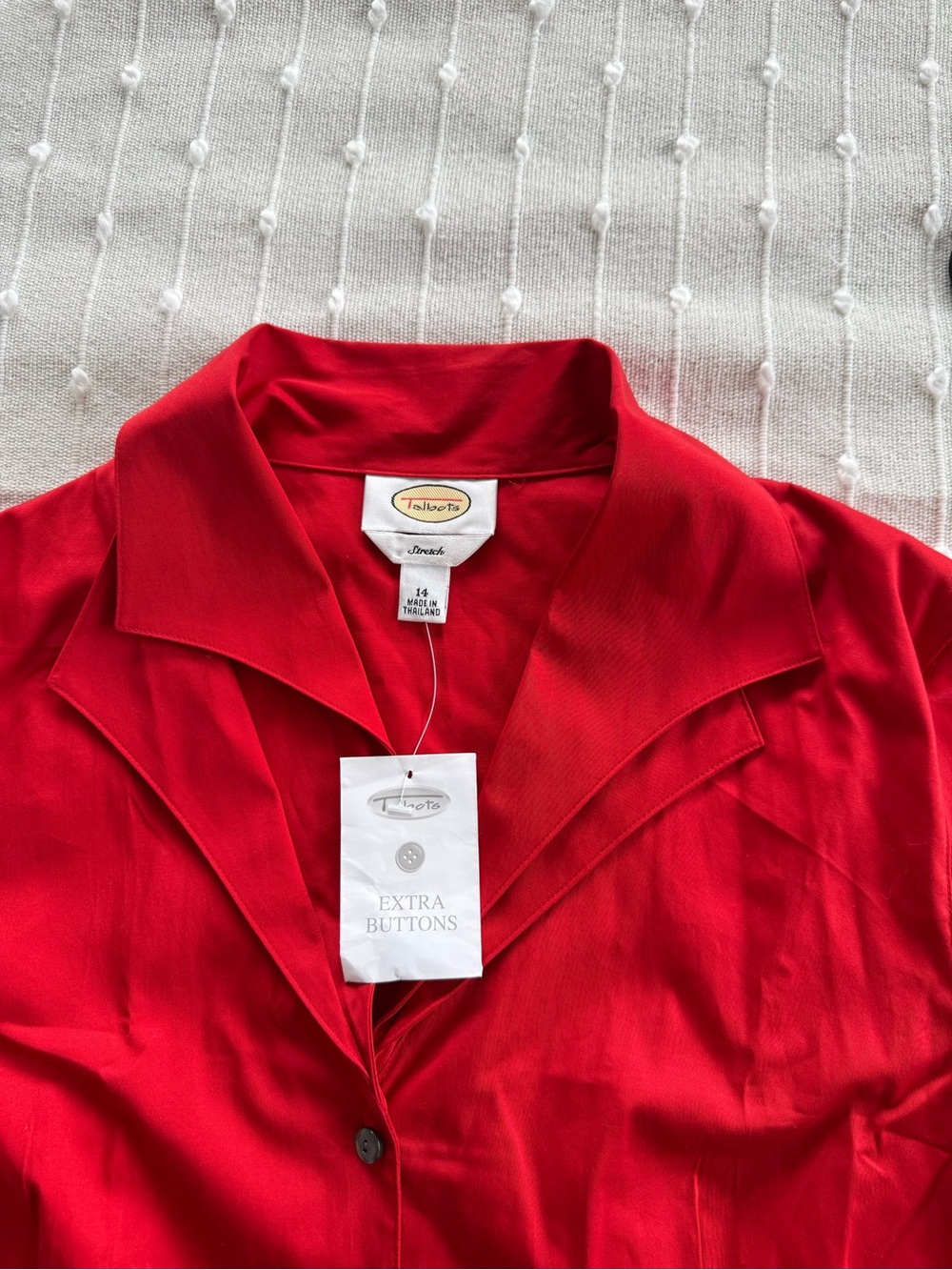 Talbots Bright Red Button-Front Collared Blouse - Picture 3 of 12